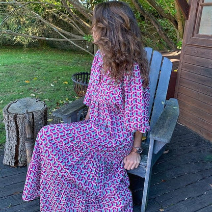 🌸🌸Big price reduction🌸Women's Elegant Puff Sleeve Floral Boho Maxi Dress