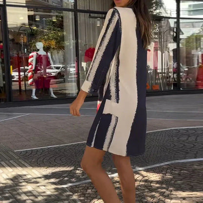 Women’s Casual Color Block Shirt Dress with Button Front