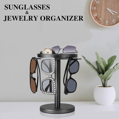 360° Rotating Sunglass Organizer with Tray for Desktop