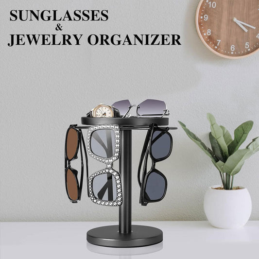 360° Rotating Sunglass Organizer with Tray for Desktop
