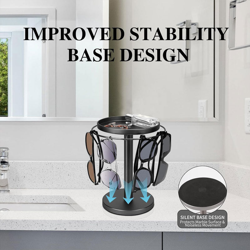 360° Rotating Sunglass Organizer with Tray for Desktop