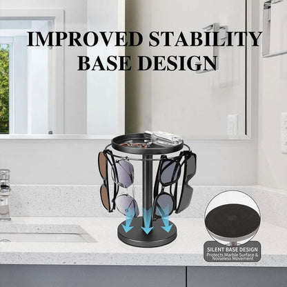 360° Rotating Sunglass Organizer with Tray for Desktop