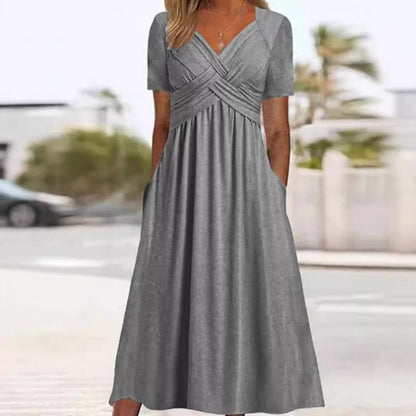 👗Women’s V-Neck Short Sleeve Long Dresses💙