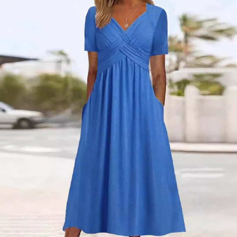 👗Women’s V-Neck Short Sleeve Long Dresses💙