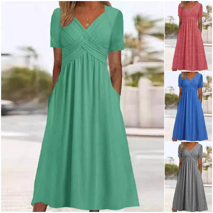👗Women’s V-Neck Short Sleeve Long Dresses💙
