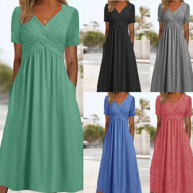 👗Women’s V-Neck Short Sleeve Long Dresses💙