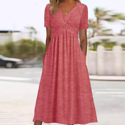 👗Women’s V-Neck Short Sleeve Long Dresses💙