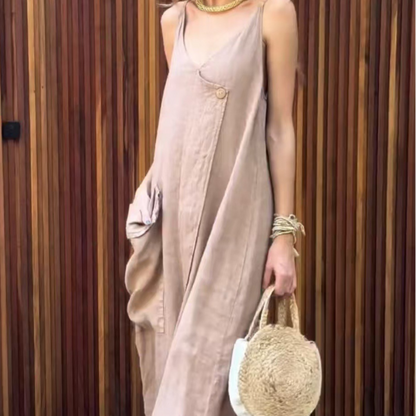 Spaghetti Strap V-Neck Loose Midi Dress