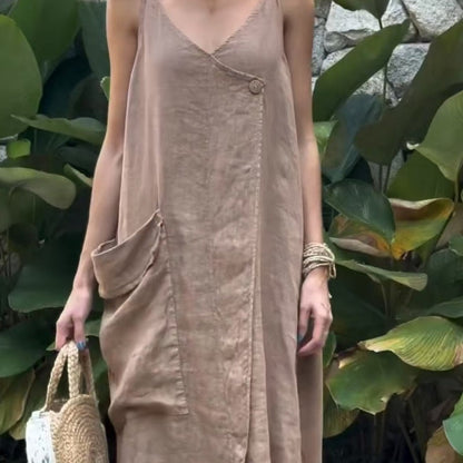 Spaghetti Strap V-Neck Loose Midi Dress