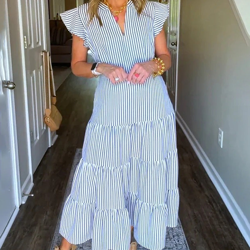 BUY 2 FREE SHIPPING✈️🏖️Summer Hot Sale 49% OFF🌼Women’s Striped Tiered Ruffle Midi Dress