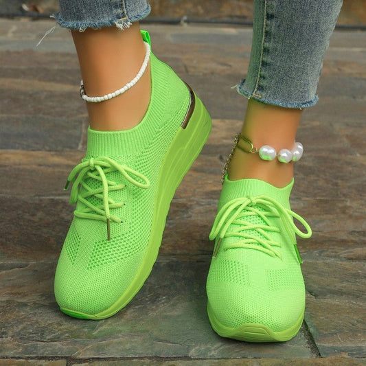 🌸Summer Hot Sale 49%OFF🌸Women's Breathable Stretchy Knit Wedge Heel Shoes with Adjustable Laces