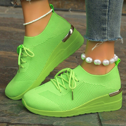 🌸Summer Hot Sale 49%OFF🌸Women's Breathable Stretchy Knit Wedge Heel Shoes with Adjustable Laces