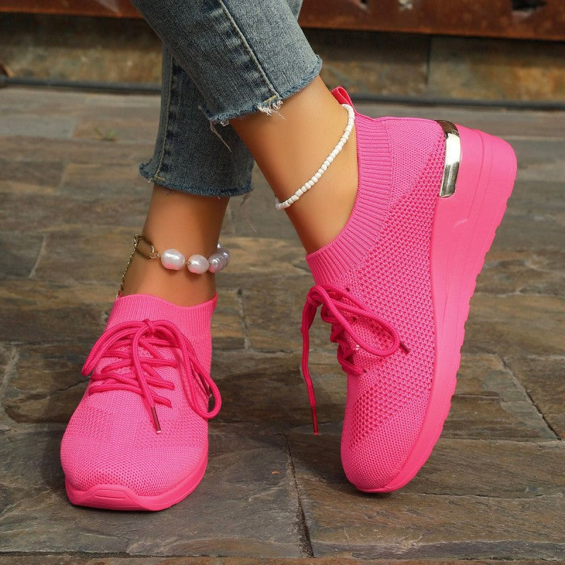 🌸Summer Hot Sale 49%OFF🌸Women's Breathable Stretchy Knit Wedge Heel Shoes with Adjustable Laces