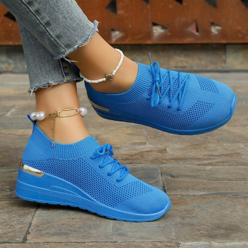 🌸Summer Hot Sale 49%OFF🌸Women's Breathable Stretchy Knit Wedge Heel Shoes with Adjustable Laces