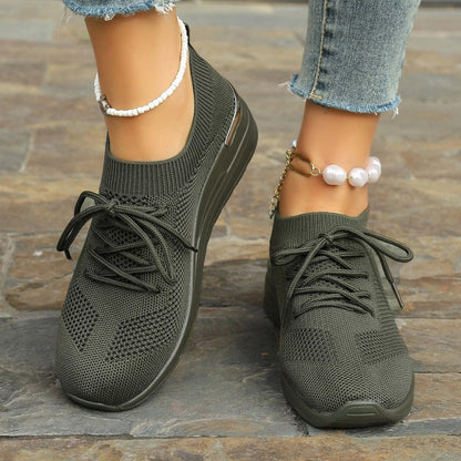 🌸Summer Hot Sale 49%OFF🌸Women's Breathable Stretchy Knit Wedge Heel Shoes with Adjustable Laces