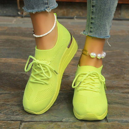 🌸Summer Hot Sale 49%OFF🌸Women's Breathable Stretchy Knit Wedge Heel Shoes with Adjustable Laces