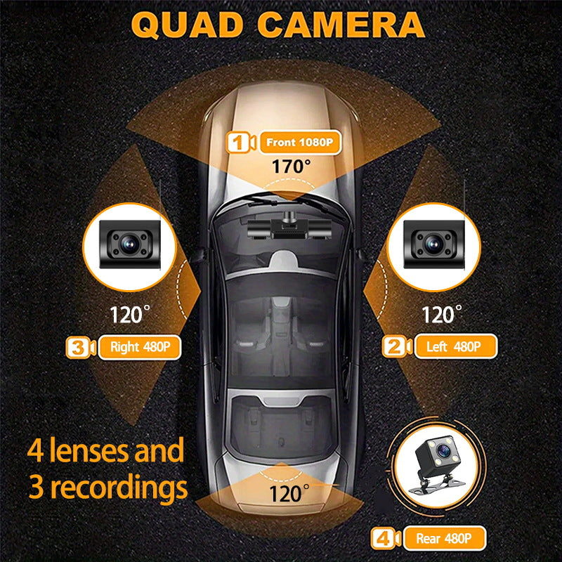 1080P 4-Channel Dash Cam with Night Vision