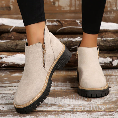 Women's Round-Toe Ankle Boots with Side Zipper