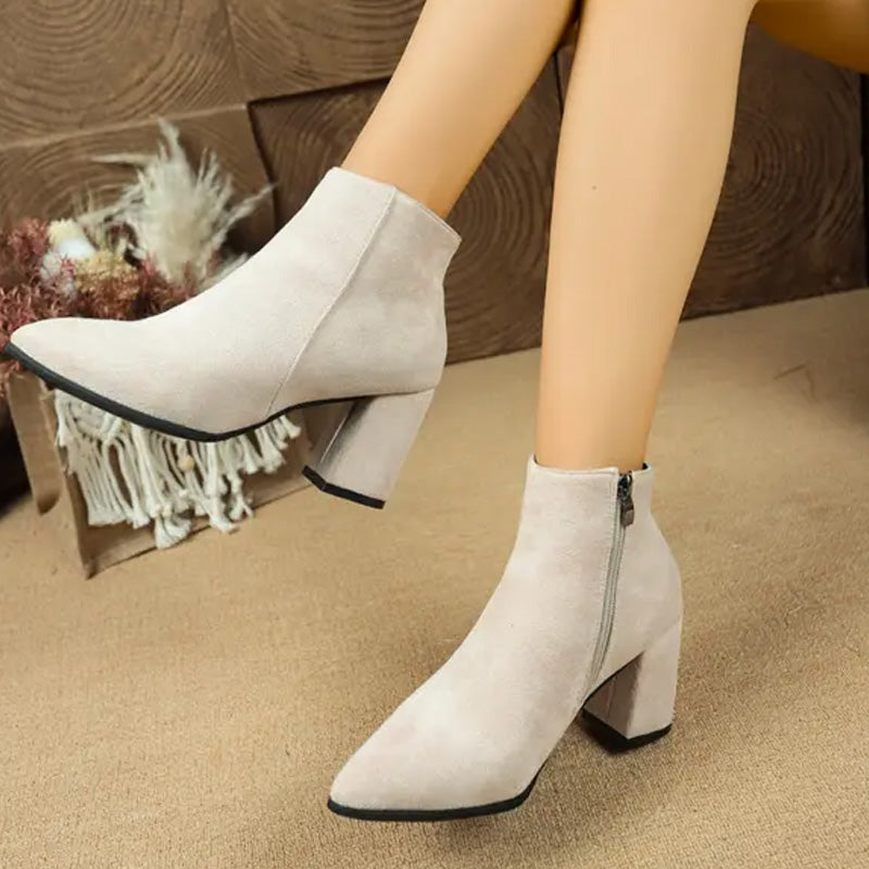Women's Pointed Toe Chunky Heel Ankle Boots