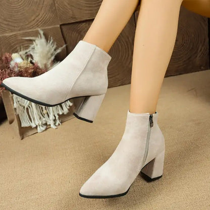 Women's Pointed Toe Chunky Heel Ankle Boots