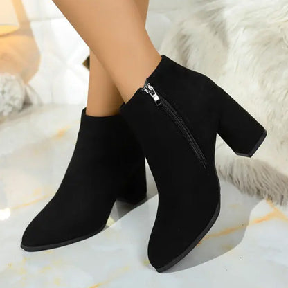 Women's Pointed Toe Chunky Heel Ankle Boots