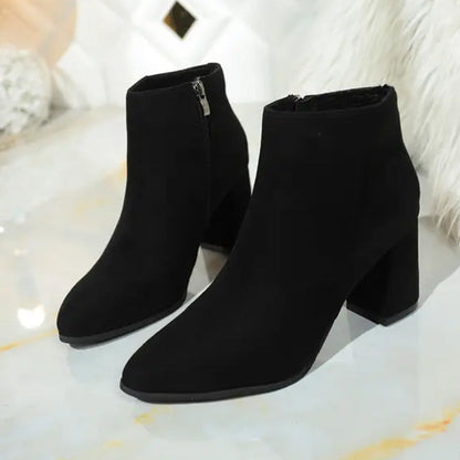 Women's Pointed Toe Chunky Heel Ankle Boots