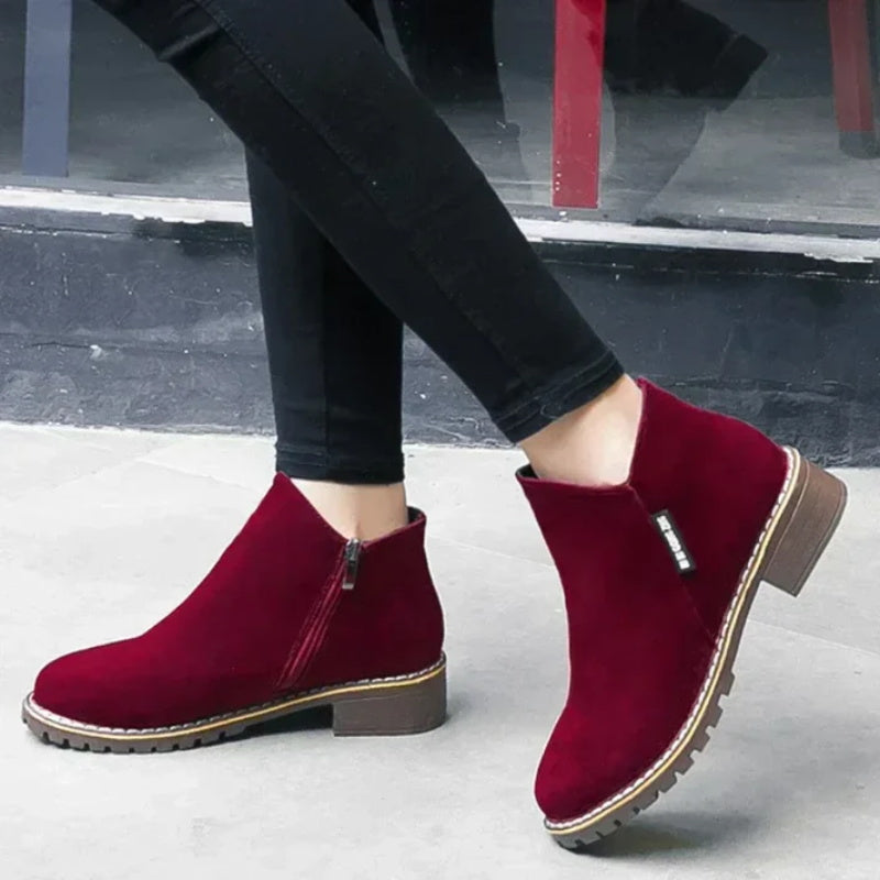 Women's Side Zipper Low Heel Ankle Boots