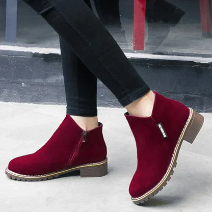 Women's Side Zipper Low Heel Ankle Boots