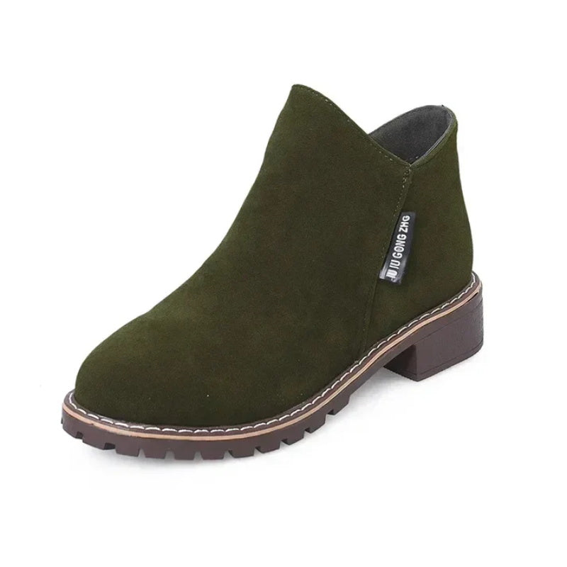 Women's Side Zipper Low Heel Ankle Boots