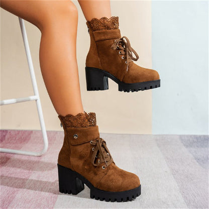 Women's Chunky Heel Lace Ankle Booties