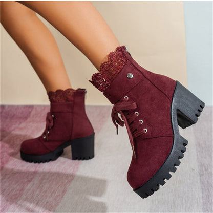 Women's Chunky Heel Lace Ankle Booties
