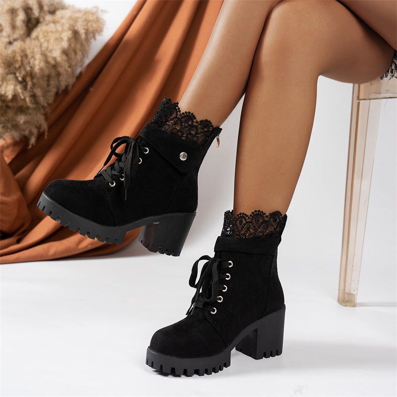 Women's Chunky Heel Lace Ankle Booties