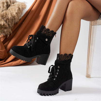 Women's Chunky Heel Lace Ankle Booties