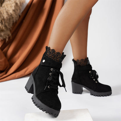 Women's Chunky Heel Lace Ankle Booties