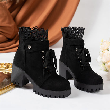 Women's Chunky Heel Lace Ankle Booties