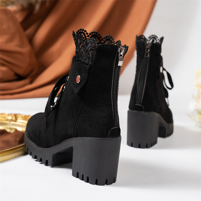 Women's Chunky Heel Lace Ankle Booties