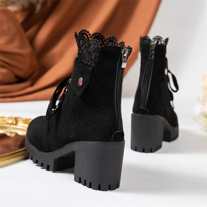 Women's Chunky Heel Lace Ankle Booties
