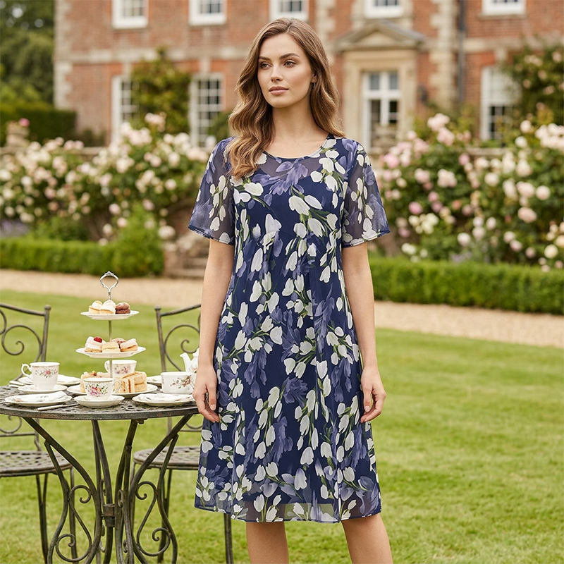 🌸 50% OFF NOW! ✨ Women's Floral A-Line Party Dress – Double-Layer Chiffon, Elegant Print & Knee-Length Fit 👗