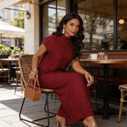 💎 -50% WOMEN'S 2-PIECE SET! 💎 Asymmetrical Hem Top & Wide-Leg Pants – Elegant, Textured & Flattering