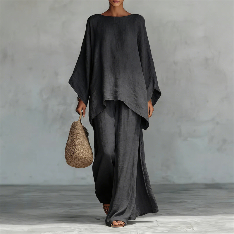 📢📢40% OFF !! ⏰Women's Loose Fit Long Sleeve Top & Wide Leg Pants Set