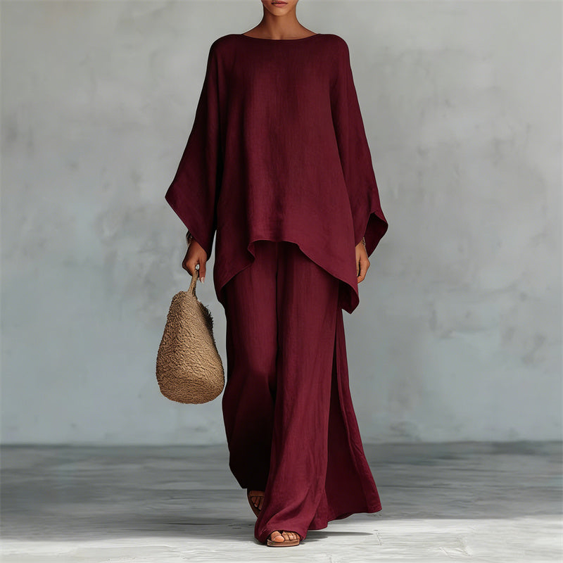 📢📢40% OFF !! ⏰Women's Loose Fit Long Sleeve Top & Wide Leg Pants Set