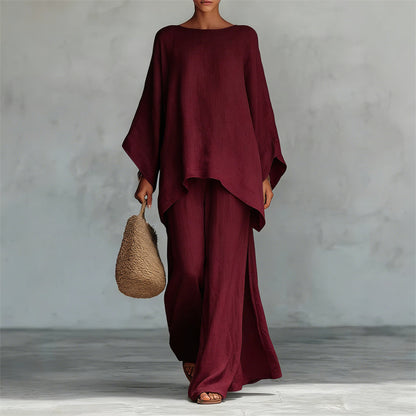 📢📢40% OFF !! ⏰Women's Loose Fit Long Sleeve Top & Wide Leg Pants Set