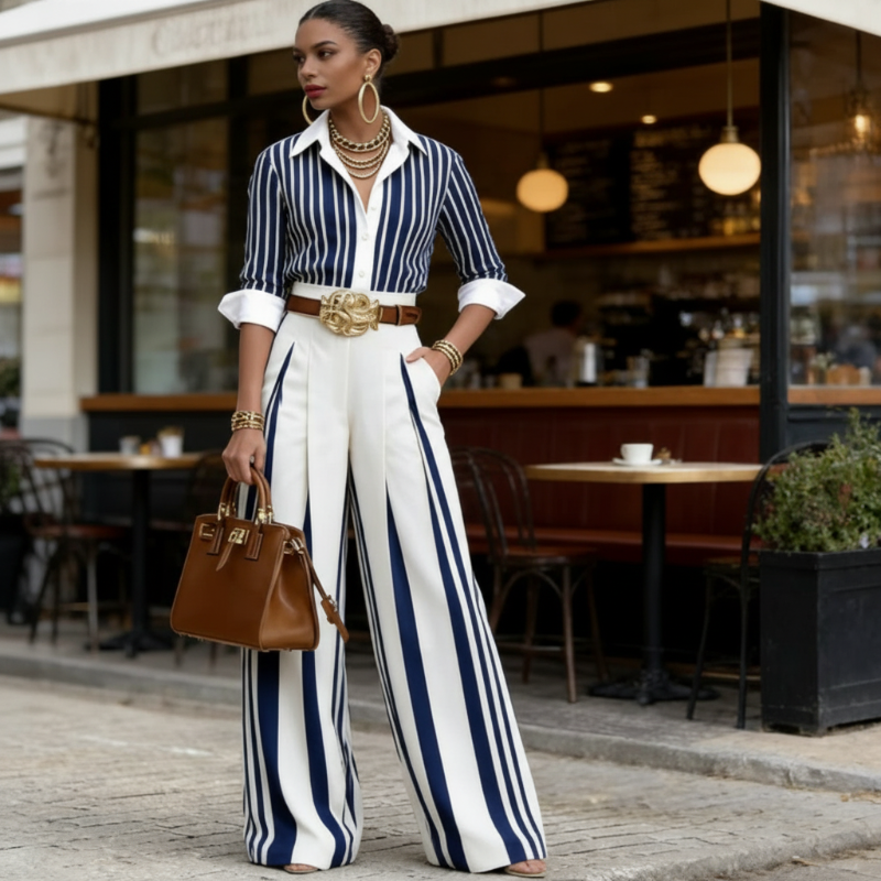 Striped Wide-Leg Two-Piece Set – Breathable, Elongating & Effortless Style