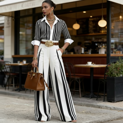 Striped Wide-Leg Two-Piece Set – Breathable, Elongating & Effortless Style