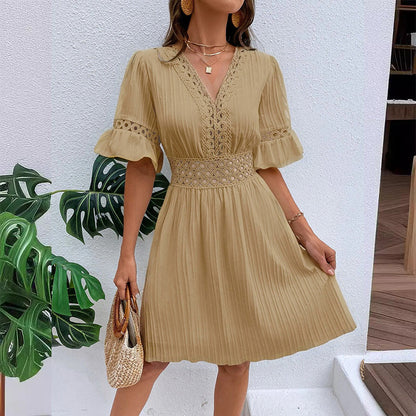 🌸Chic V-Neck Dress with Lace Cutout Details✨ Step Into Summer In Style