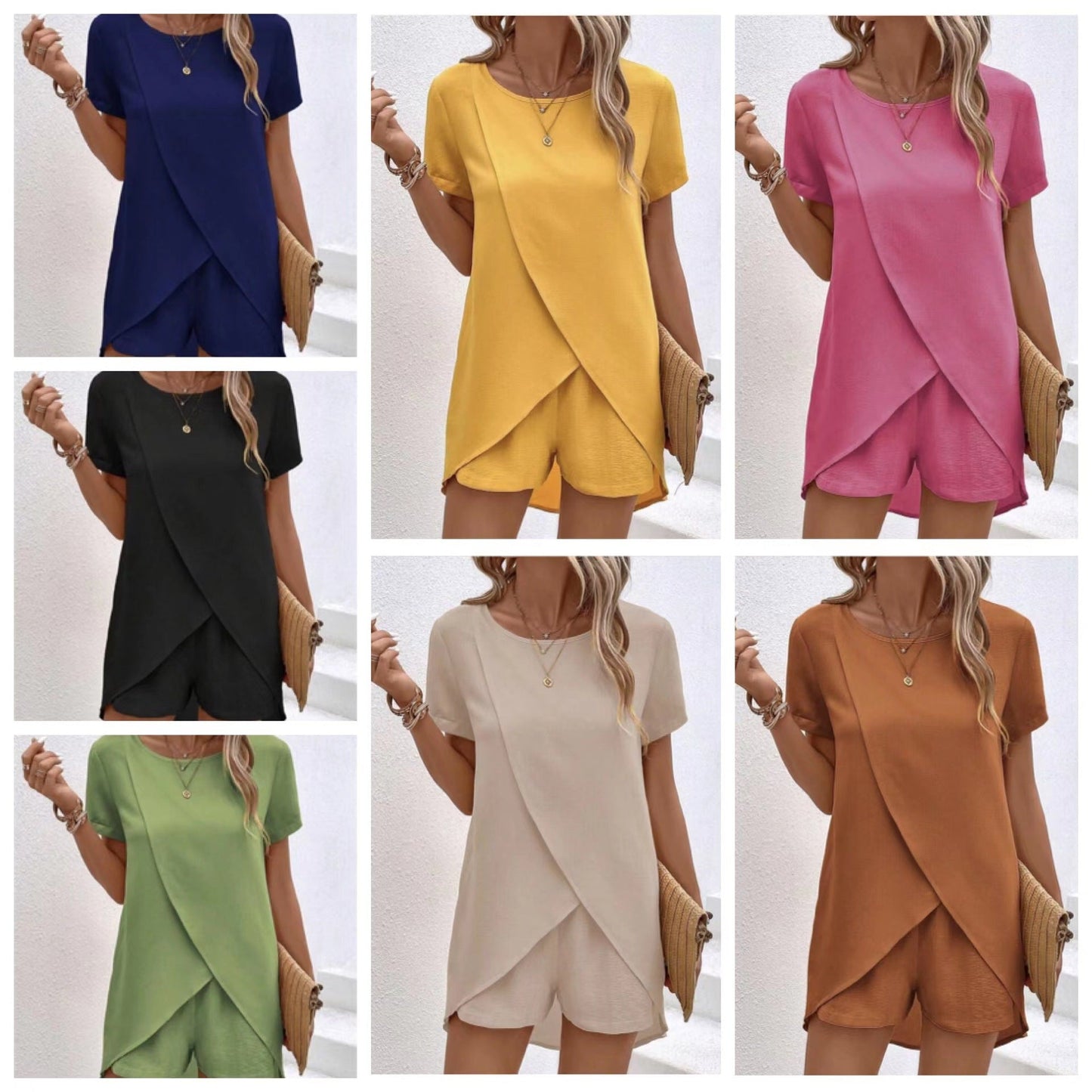 📢📢35% OFF !! ⏰Women's Solid Color Irregular Top & Shorts Two Piece Set