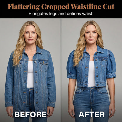 💃👖2026 New Style Arrival🔥 Women's Puff Short Sleeve Cropped Denim Jacket ✨