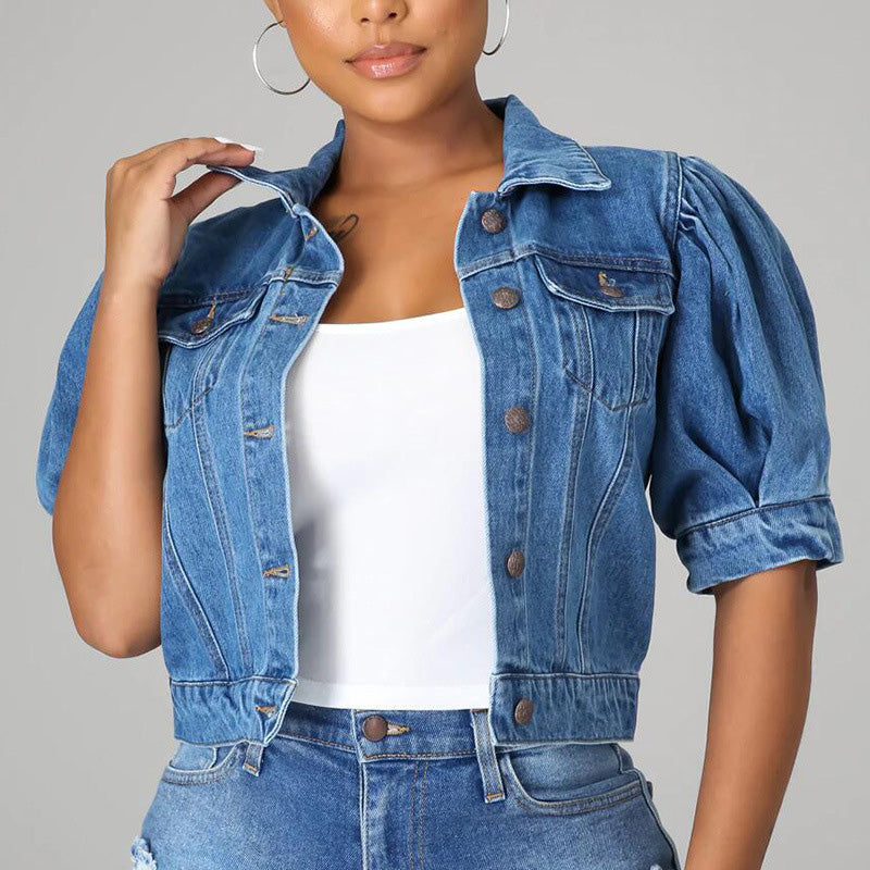 💃👖2026 New Style Arrival🔥 Women's Puff Short Sleeve Cropped Denim Jacket ✨