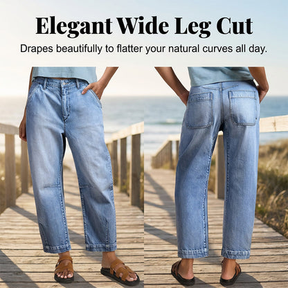 📢📢30% OFF !! ⏰Women's High Waisted Cropped Barrel Jeans