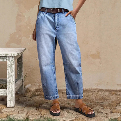 📢📢30% OFF !! ⏰Women's High Waisted Cropped Barrel Jeans